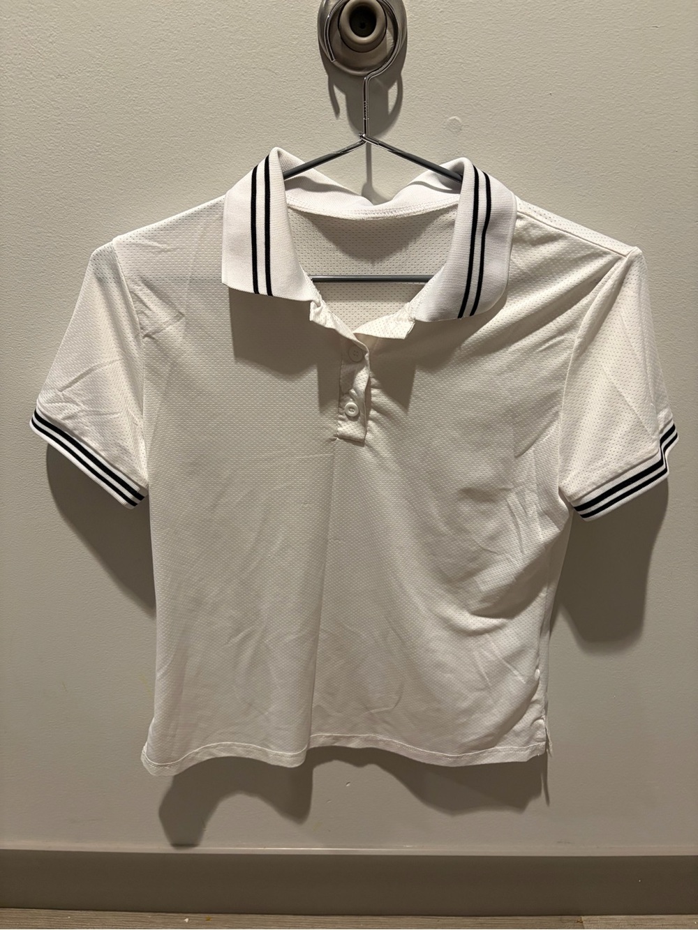 SHEIN White Polo Top with Black Striped Trim - Kids